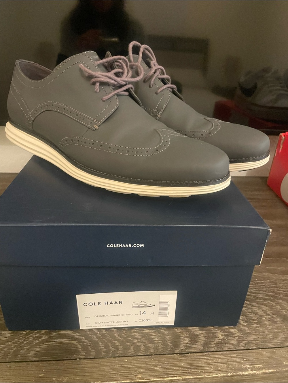 Cole Haan Gray Leather Wingtip Derbys with Cream Sole